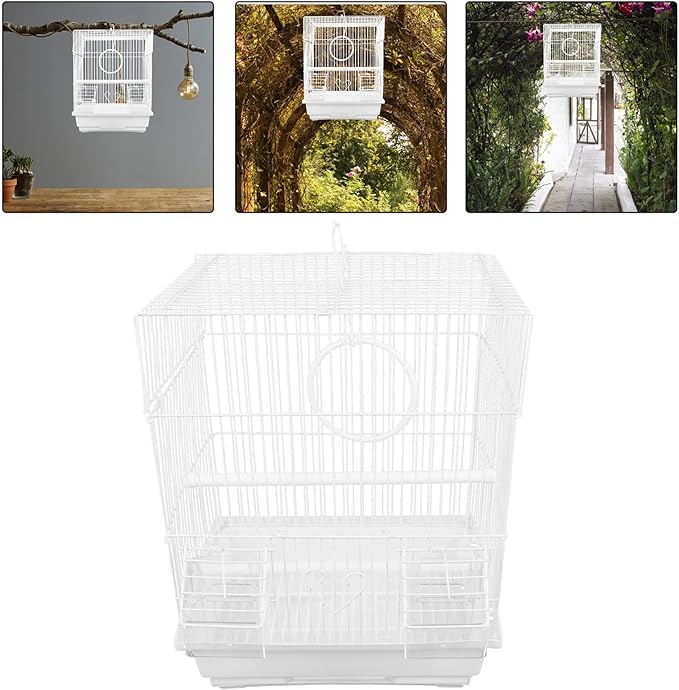 NUOBESTY Portable Metal Bird Carrier Cage for Parrots Conures Travel Use Iron Material Featuring Safety Design Stylish White Finish Suitable for Home and Outdoor Adventures