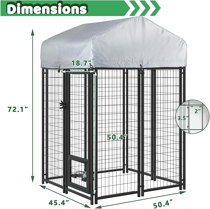 LEMBERI 4x4x6 FT Outdoor Dog Kennel for Large Dogs, Heavy Duty Welded Wire Steel Dog Playpen Fence with Secure Lock, Pet Pen with UV-Resistant Waterproof Roof Cover for Outside