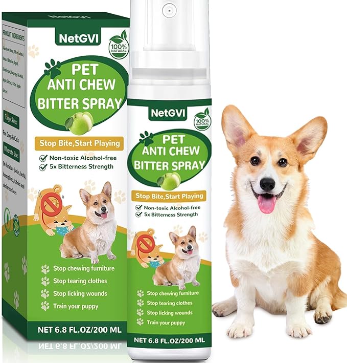 No Chew Spray for Dogs, Bitter Apple Spray for Dogs Cats Anti Chewing Licking from Furniture, Bandages, Dog Training & Behavior Aids Spray, Indoor & Outdoor Use, 200ML 1Pack