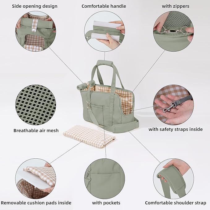 Pet Dog Casual Crossbody Bag, Hands-Free One Shoulder Soft Edged Pet Bag, Fully Open Sunroof Cover with Mesh Window and Large Front Pocket, Pet Carrier Purse for Small Dog Cat（Can Hold 10 Pounds）
