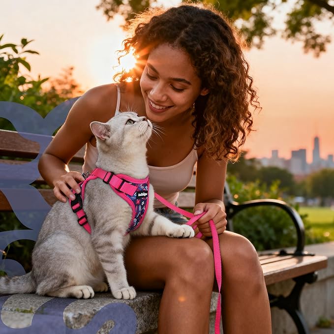rabbitgoo Cat Harness and Leash for Walking, Escape Proof Soft Adjustable Vest Harnesses for Cats, Easy Control Breathable Reflective Strips Jacket, Coconut Fuchsia,M