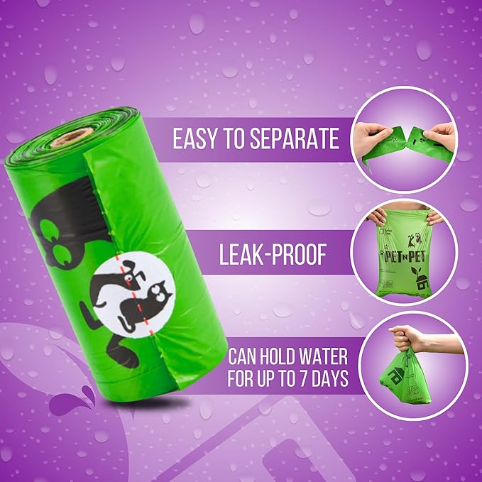 Pet N Pet 1080 Counts Green Poop Bags for Dogs, 41% Plant Based & 59% PE Extra Thick Dog Poop Bags Rolls, 9" x 13", Lavender Scented Pet Waste Bag