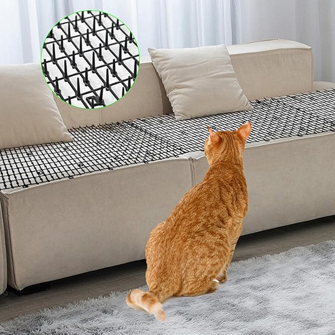 Scat Mat Indoor for Cats with Spikes, 6.5ft Prickle Strips Network Digging Deterrent Mat for Sofas, Window Sills, Gardens, Vegetable Gardens, Fence