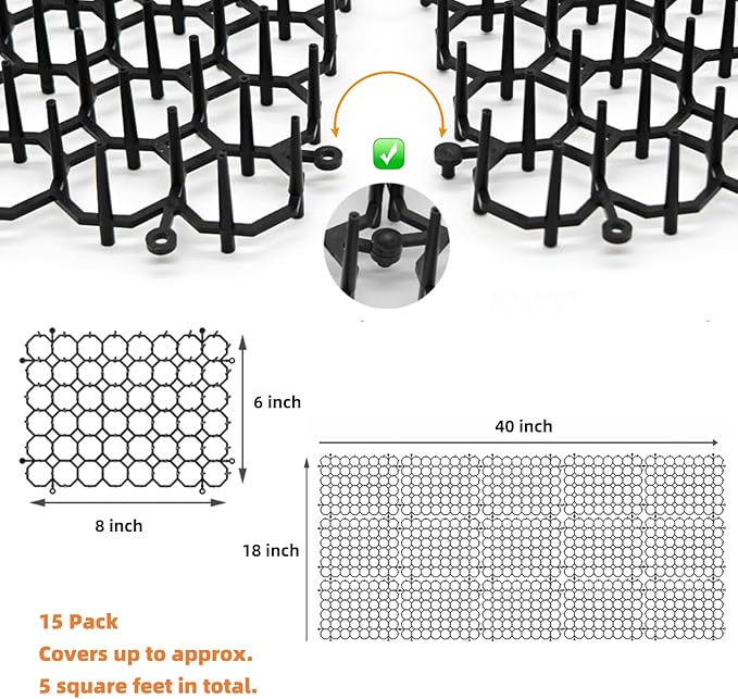 15 Pack Cat Deterrent Scat Mat with Spikes for Cats Dogs Small Animals Indoor Outdoor Total 5 Square Feet