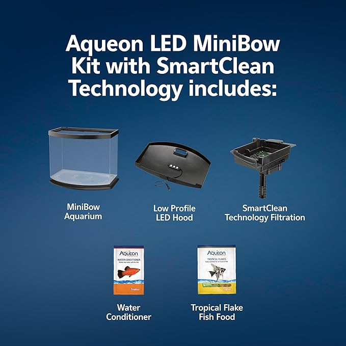 Aqueon LED MiniBow Small Aquarium Fish Tank Kit with SmartClean Technology, Black, 5 Gallon