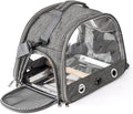 Portable Bird Cage Bird Carriers Foldable Panoramic View with Perch Removable Tray for Parrot Hamster Hedgehog Rabbit Sugar Glider (Grey)