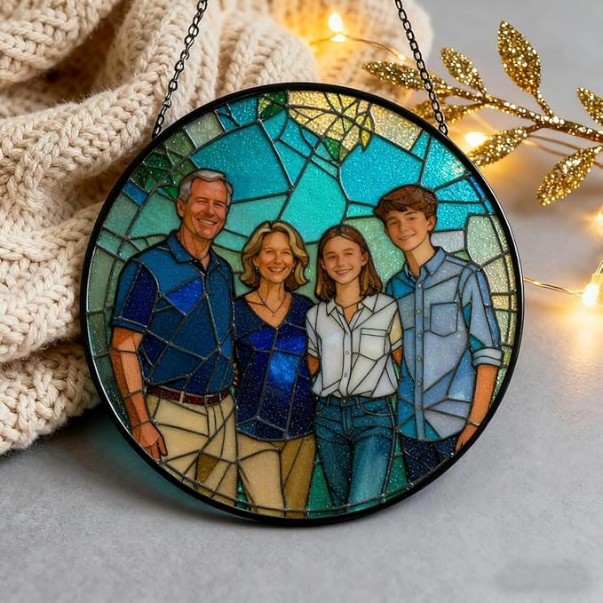 Personalized Couples Photo Stained Glass Catcher, Custom Photo Portrait Couple Family Stained Glass Window Hanging Catcher, Gifts for Newlyweds, Wedding, Couple, Valentine's Day Gift/24