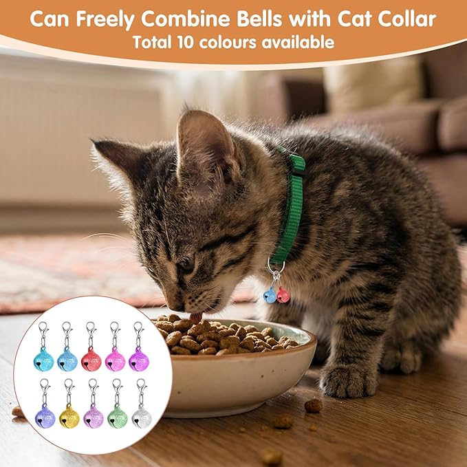 10 Pack Cat Collar Bell Pet Bells for Cat Dog Collar, Charms Colourful Pet Small Bells with Clasps Small Dog Puppy Pets Bell for Christmas Decoration