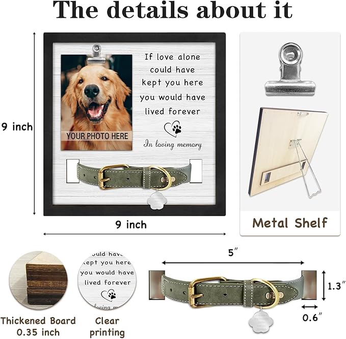 Pet Loss Sympathy Gift, Memorial Gifts for Loss of Dog, Pet Memorial Frame with Collar Holder, Cat Memorial Gift, in Loving Memory