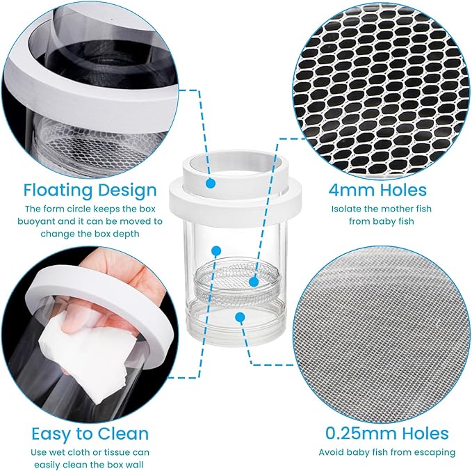2 Pieces Breeder Box for Fish Tank, Floating Plastic Aquarium Isolation Box, Mesh Fish Nursery Separator Tank Hatchery Incubator for Shrimp, Betta, Clownfish, Guppy, Large 2-Piece Set