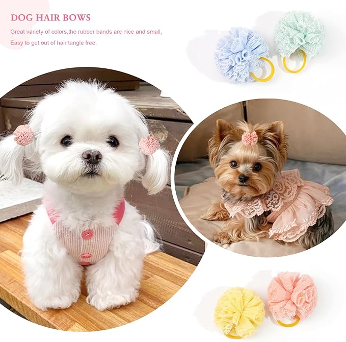 Yxiang Small Dog Ball Bows with Rubber Bands Hair Bows Pet Hair Accessories for Dog Yorkies Poodle and Cat Grooming