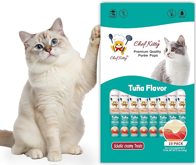 Cat Treats Lickable | Grain-Free Tuna Cat Treats | Creamy Puree Squeeze Ups with Vitamin E & Taurine, Digestible Formula | 0.5 oz. Each Tube, Tuna Flavor | 10 Tubes
