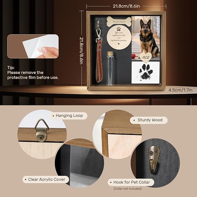 Pet Memorial Gifts for Dogs, 8.6'' Pet Memorial Shadow Box, Loss of Dog Sympathy Gift with Paw Print Kit, Fur Jar, Dog Passing Away Gifts for Tabletop Display & Wall