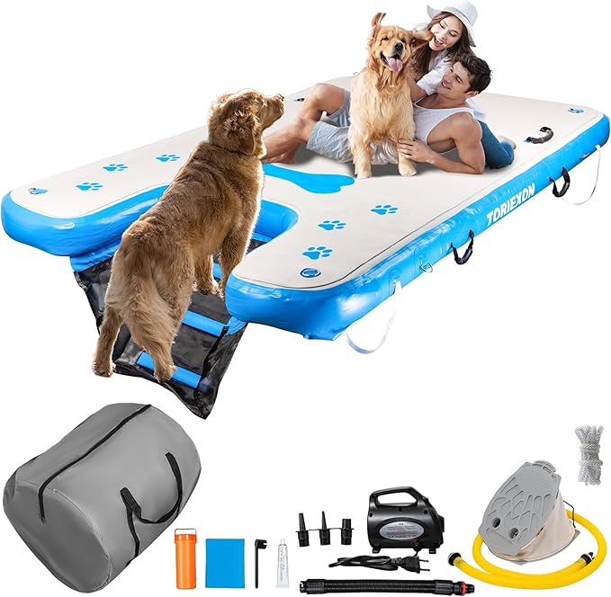 96" x 60" Inflatable Floating Dock & Dog Boat Ramp Heavy Duty, Upgraded 700 LBS Load Capacity, 8in Thickened Pool Ramp, Non-Slip & Puncture-Resistant Surface, for Pools, Lakes, Beaches