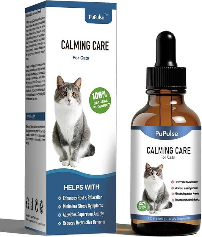 Calming Drops for Cats, Helps to Manage Stress & Anxiety, with Pheromones That May Help Curb Destructive Behavior & Separation Anxiety, Health Supplement for Cats, Sedative-Free, 2 floz