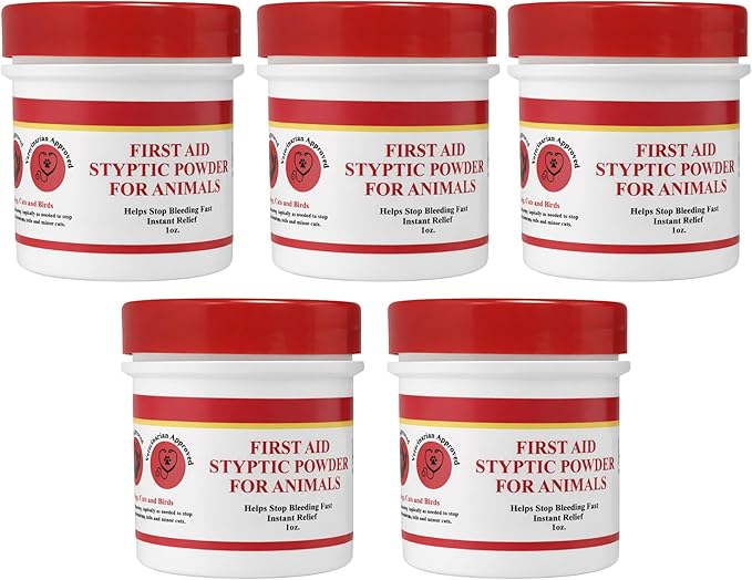 G.B.S Styptic Powder for Animals – Fast-Acting Blood Stop for Dogs, Cats, Birds & Small Pets – First Aid Powder for Nail Bleeding, Minor Cuts & Grooming – 1 oz, Pack of 5