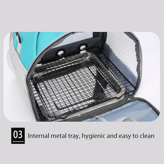 Parrot Carrier Travel Bird Carrier 12 * 8 * 10in Panoramic View with Plush Mat Metal Tray Grid Foot Pad for Parrot Hamster Hedgehog Rabbit Sugar Glider (Black)