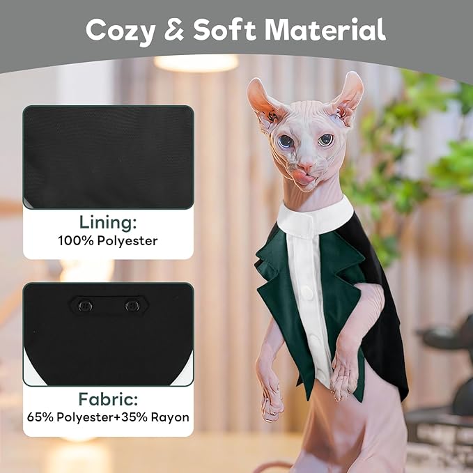 Cat Tuxedo Suit, Stylish Cat Tuxedo Outfit Formal Suit, Kitten Formal Attire Wedding Birthday Onesie Costume for Male Girl Hairless Cats, Pet Fashion Apparel Fancy Clothes, Grey, M