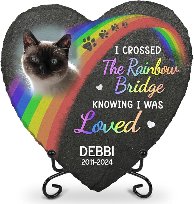 DOPTIKA I Cross The Rainbow Bridge Cat Memorial Gifts, Personalized Pet Memorial Stones, Cemetery Decorations for Grave, Cat Memorial Gifts for Loss of Cat, Pet Loss Gifts, Cat Remembrance Gifts