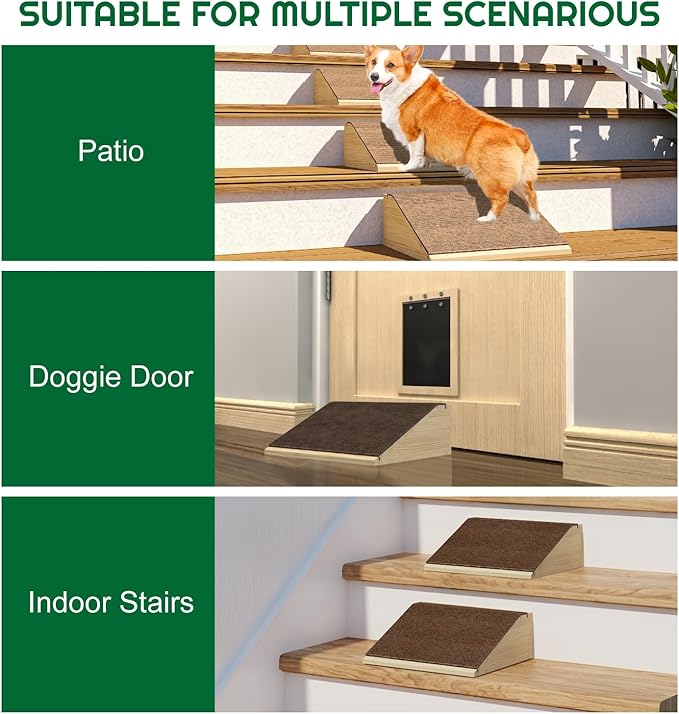 Dog Ramp for Stairs, Non-Slip Dog Stairs, Low-Angled Pet Ramps for Small, Medium Dogs & Cats, Step and Stair Assist for Injured and Older Pets, 2 Pack