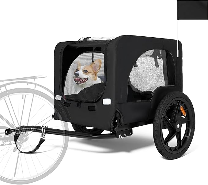 Anwick Dog Bike Trailer, Heavy Duty Dog Trailer for Bicycle, Cart Pet Bike Carrier with 3 Doors, 16" Wheels, Flag, Collapsible to Store, Pet Cart Bicycle Carrier for Small and Medium Pets