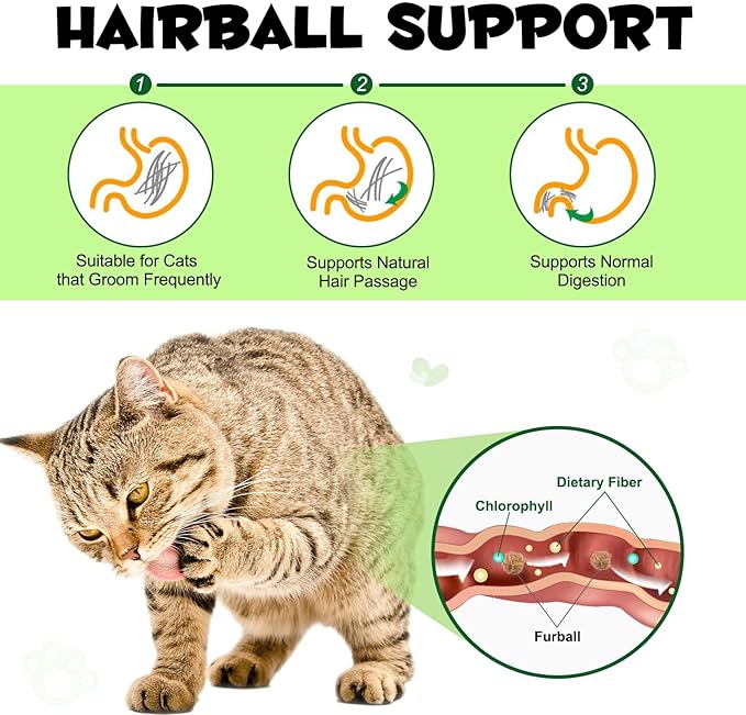Cat Grass Treats, Freeze-Dried Cat Grass Pellets for Cats, 80g (2.82 OZ) | Natural Hairball Control, Digestive Support & Dental Care | Chicken & Fish Oil Recipe | No Artificial Additives