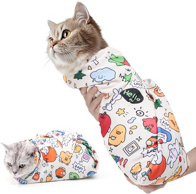 21.7 In Cat Wrap for Cutting Nails, Self-Adhesive Cat Grooming Wrap Anti-Escape Cat Restraint for Nail Clipping Cat Swaddle Wrap Cat Wrapping Cloth for Pet Cleaning and Beauty (Within 6.6 lbs)