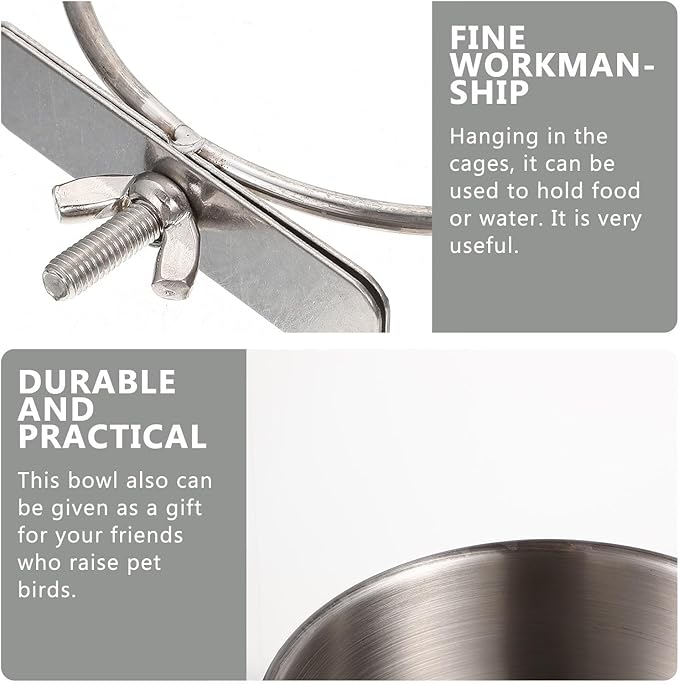 Yardwe Parrot Feed Cup Stainless Steel Bird Feeder 4.92X3.93X3.54In Bird Food Bowl Cage Accessory for Parakeet Cockatiel Conure Budgie