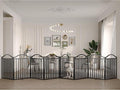 BHG Metal No-Assembly Freestanding Dog Gate with Door Walk Through, Extra Wide 96", Extra Tall 32" Pet Gate, Accordion Puppy Folding Playpen Dog Fence, with 4PCS Support (Black, 8 Panels)