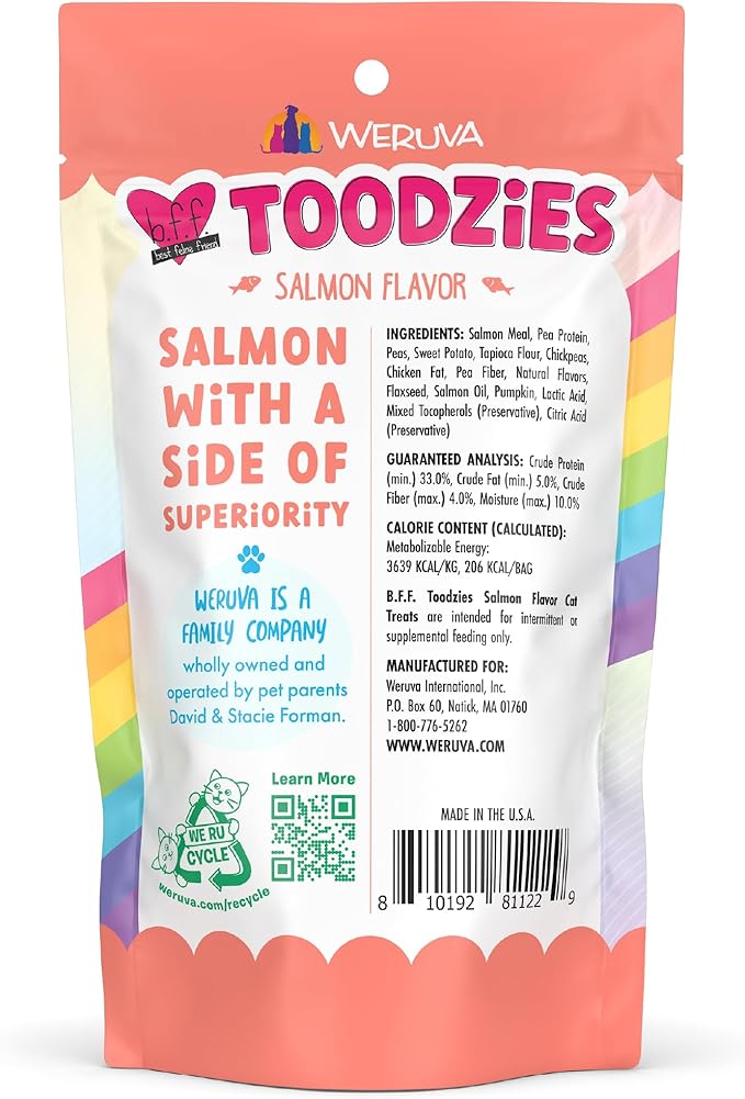 Weruva BFF Toodzies, Salmon Crunchy Cat Treats, 2oz Bag