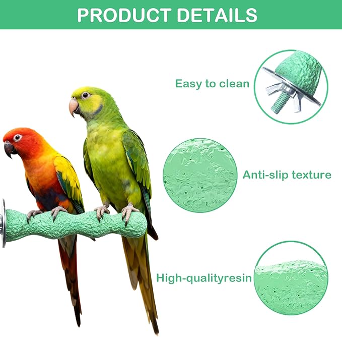 Bird Beak Grinding Stone, Anti-Slip Parrot Nail Trimming Stick, Parrot Resin Beak Grinder, Washable Claw Trimmer Care Stand for Budgie, Conures, Parakeets Cage Accessories (2, Green, 5 inch)