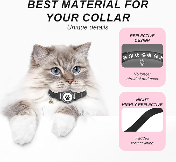 GPS Tracker for Cats, Waterproof GPS Cat Trackers Cats Collar with Bells, No Subscription, GPS Cat Collar, Adapt with Apple Find My (iOS Only) Finder Tag for Items Vehicles, Pets, Kids (Black)