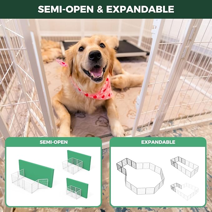 FXW Homeplus Unleashed Indoor Dog Playpen - Stress-Free and Safe Play, Heavy Duty 24 Inch 32 Panels Dog Pen for Puppy and Small Dogs, White│Patented