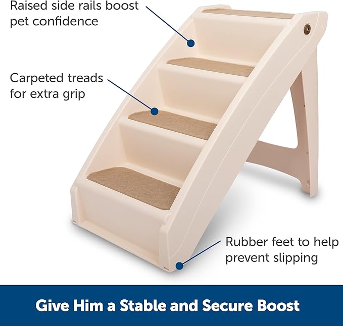 PetSafe CozyUp Folding Dog Stairs, Portable Indoor/Outdoor Pet Steps for Bed, Couch & Car, Tan, 25 Inch