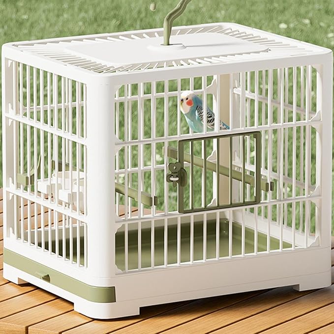Travel Bird Cage - Portable Bird Carrier, Lightweight Detachable Tray | Hook Handle Container, Secure Travel Case for Lovebirds, Parrots, Finches, Parrotlets, Vet Visits, Outdoor Adventures