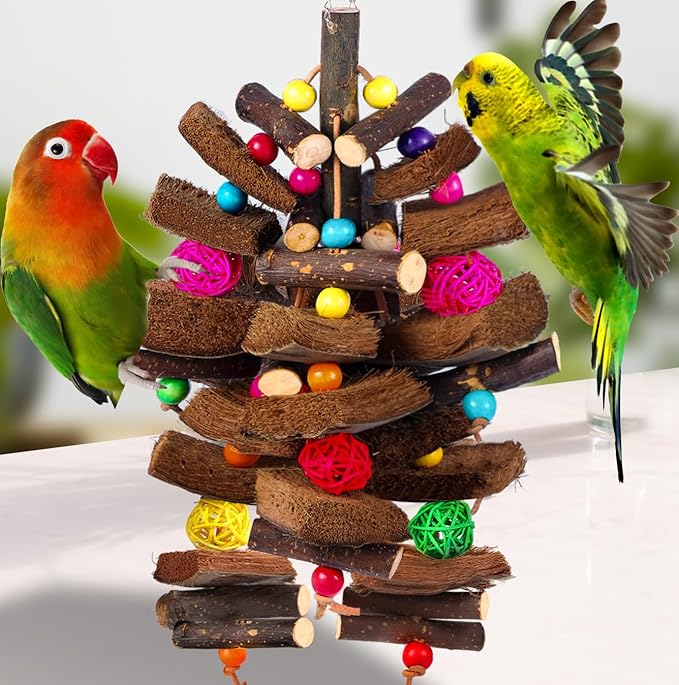 Kyouki Bird Toy for Parrots，Cockatiels, Budgies, Conures, Macaws, Lovebirds, Amazons and Other Small/Medium/Large Birds - Chewable & Shreddable Natural Coconut Husk Enrichment Toy (Medium)