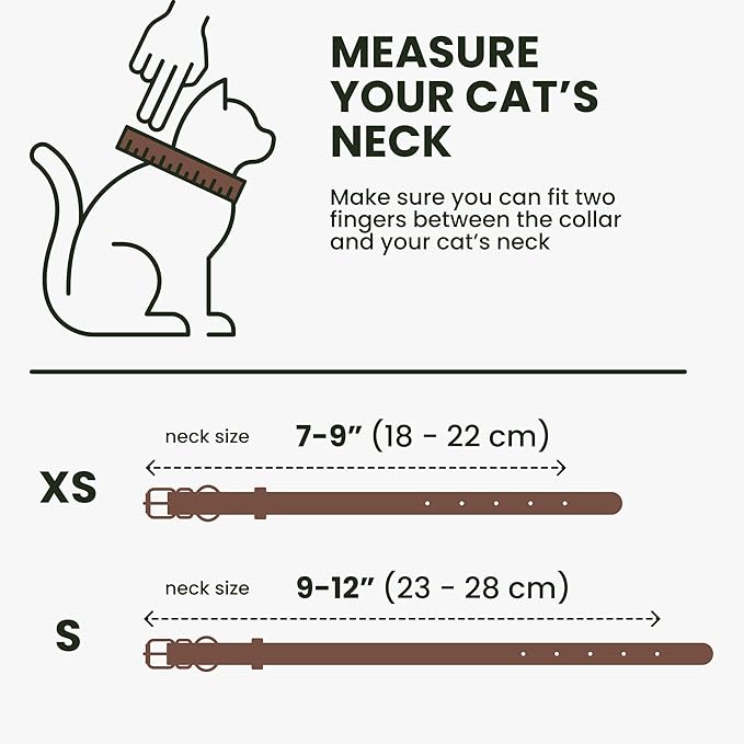 BRONZEDOG Leather Cat Collar with Removable Bells Non Breakaway Kitten QR Tag for Girl Boy (7" - 9" for Cats, Dark Brown & Gold)