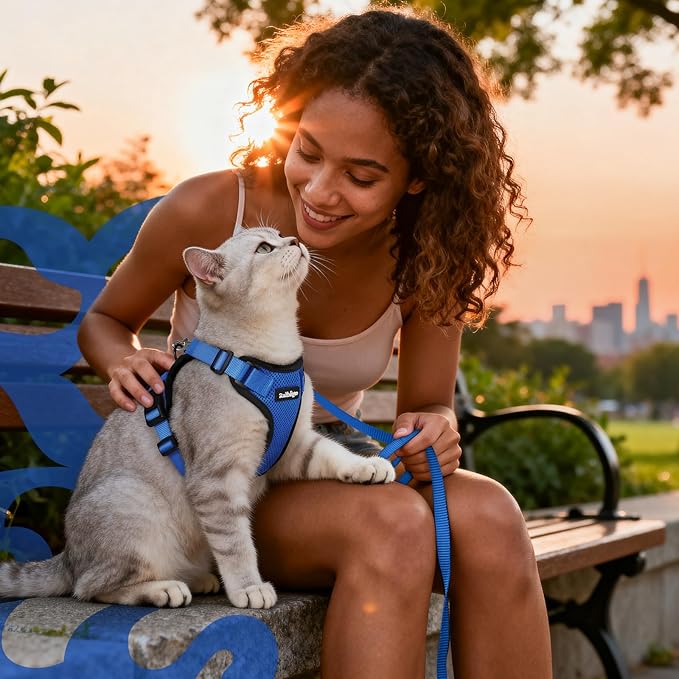 rabbitgoo Cat Harness and Leash for Walking, Escape Proof Soft Adjustable Vest Harnesses for Cats, Easy Control Breathable Reflective Strips Jacket, Navy Blue, XXS