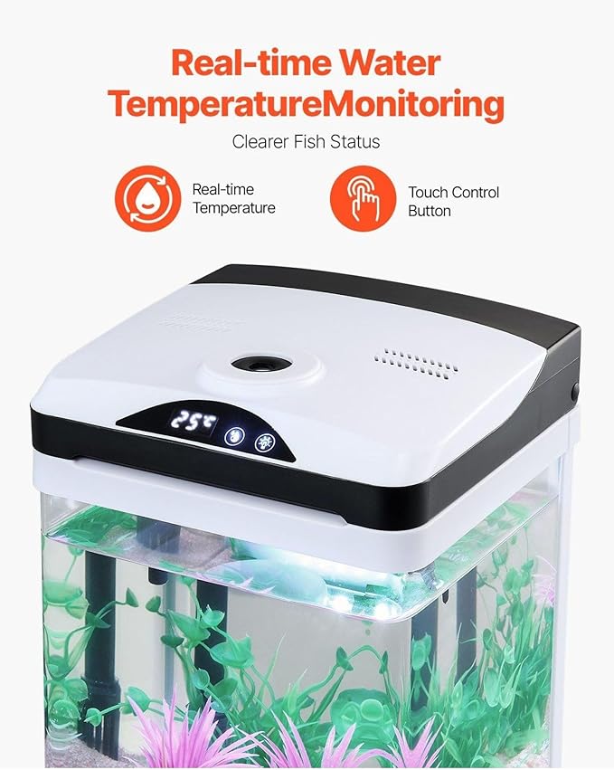 2 Gallon Fish Tank Aquarium LED Smart Square Glass 7 Color Self Cleaning Starter Kit