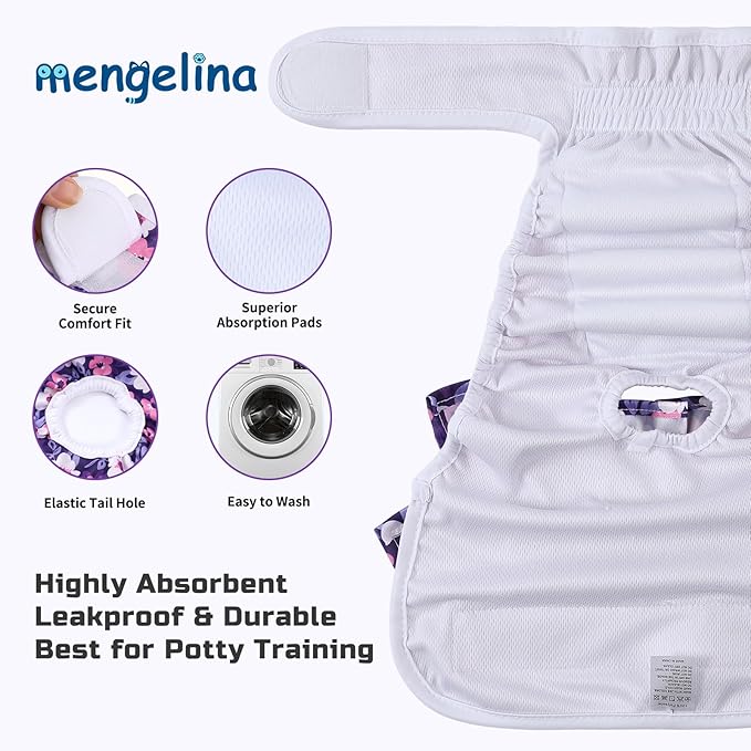 Reusable Dog Diapers Female 3 Pack Doggie Diapers for Period Heat Incontinence Puppy Training (Medium, PurpleFlower)