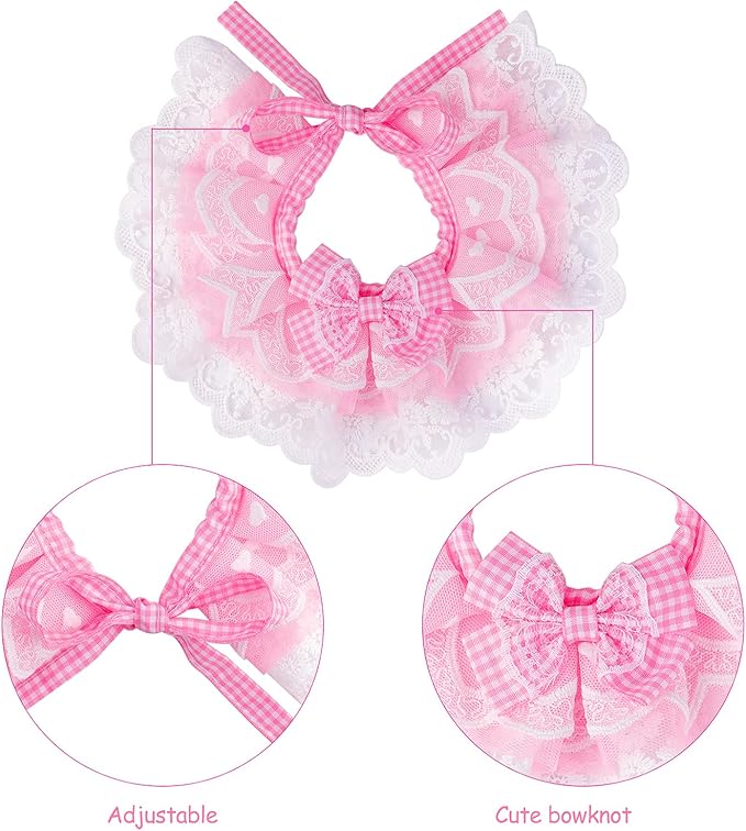 Legendog Cat Bandana, Princess Costume, Cute Lace Dog Bandanas and Crown Accessories for Small Dogs, Pink Outfit for Birthday Party (B-Pink)