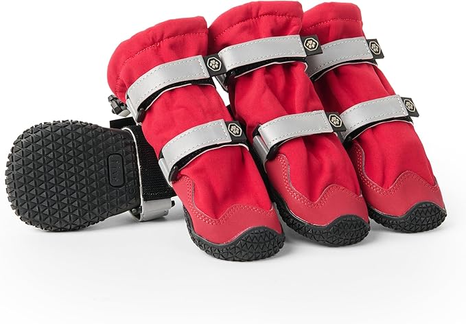 Spark Paws Dog Shoes, Waterproof Dog Boots for Medium to Large Dogs, Non Slip, Breathable Dog Booties and Paw Protectors - 4PCS Doggie Hiking Boots with Reflective Straps - Red, Size 1