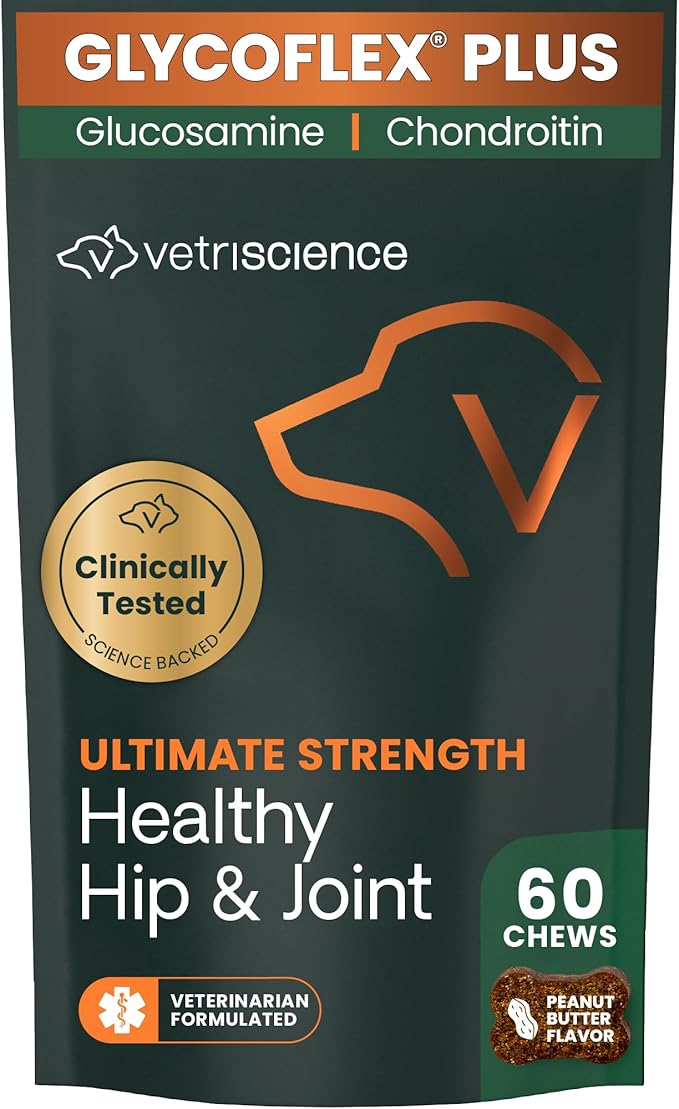 VetriScience GlycoFlex Ultimate Strength Healthy Chews– Dog Hip and Joint Supplement with Glucosamine, MSM for Dogs & Green Lipped Mussel for Dogs, Peanut Butter, 60Count - New Look