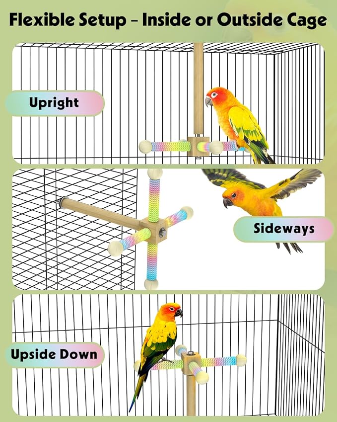 Pawfly 360° Rotating Bird Perch Toy, Interactive Spinning Bird Stand Parrot Perch, Natural Wooden Chew Toy for Small Birds, Cockatiel Toy, Parakeet Toy, Bird Toys for Parakeets, Bird Cage Accessories