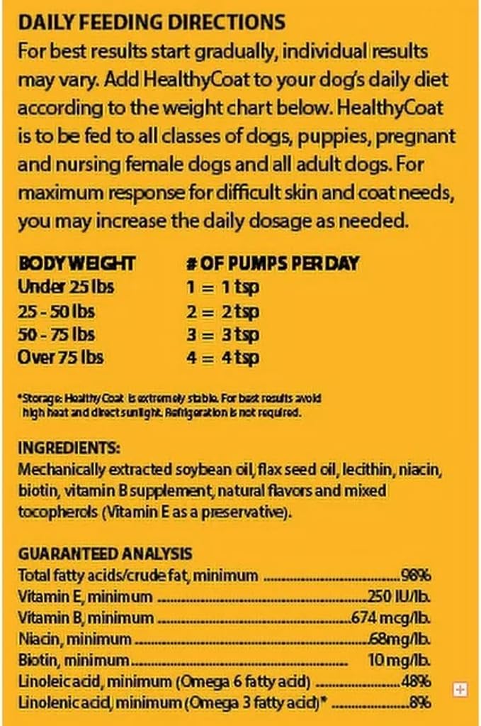 Healthy Coat Dog Food Supplement: Pint. Excessive Shedding, Itching, Hot Spots, Allergies, Immune System