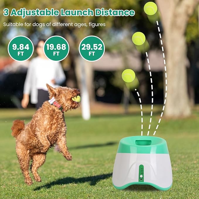 iMounTEK Automatic Ball Launcher for Dogs, Dog Fetch Machine with 6 Tennis Balls, 3 Adjustable Distance Settings, Interactive Fetch Toy for Small to Medium Dogs, Indoor/Outdoor Use