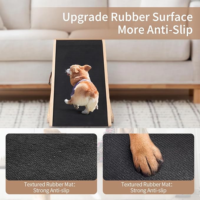 SLSY Dog Ramp for Bed, Couch & Car, Foldable Pet Ramp for Small Dogs and Cats, 4 Adjustable Heights 13.7''–19.6", Portable Stable Wooden Pet Steps with Non-Slip Pad for Sofa or Stairs(Natural)