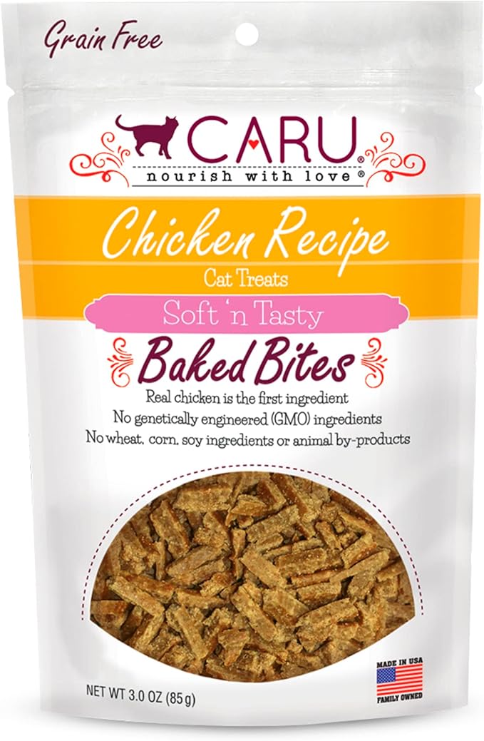 Caru - Soft ‘n Tasty Baked Chicken Bites - Natural Treats for Cats - Supports Muscle & Heart Health - Packed With Protein - Traceable Ingredients - Flavorful - Non-GMO - Made in USA - 3 oz - 1 Pack