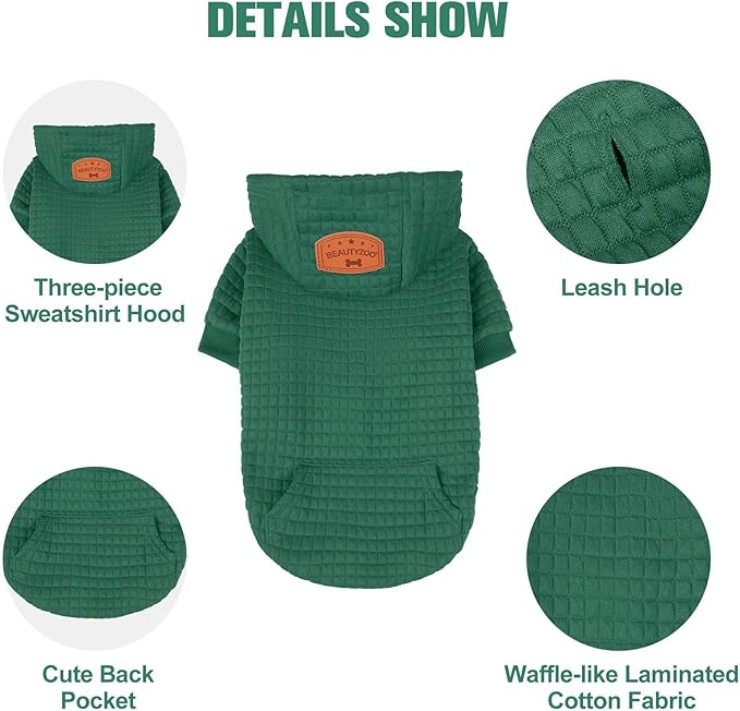 BEAUTYZOO Dog Sweaters for Large Dogs Girls Boys, Warm Winter Dog Hoodie Sweatshirt with Pocket & Leash Hole,Soft Waffle-Like Laminated Cotton Pet Clothes for Big Breeds Indoor Outdoor Cold Weather
