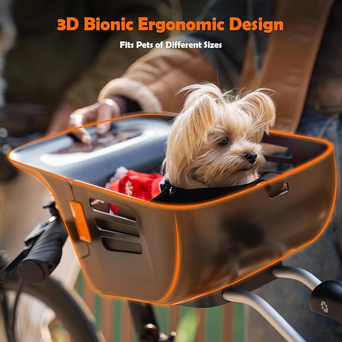 Dog Bike Basket for 26 lbs, Pet Bike Carrier with Integrated Sturdy Seat, Waterproof Scratch-Resistant Nylon Cushion, Adjustable Straps & Rustproof Metal Frame for Small/Medium Dogs, Black